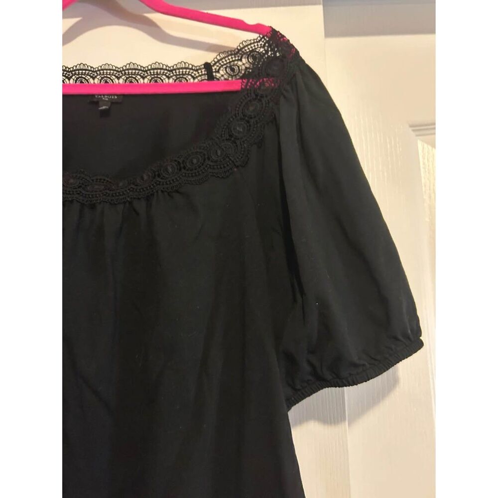 Talbots black lace trim peasant short sleeve blouse top shirt woman's size 2X - Picture 3 of 7